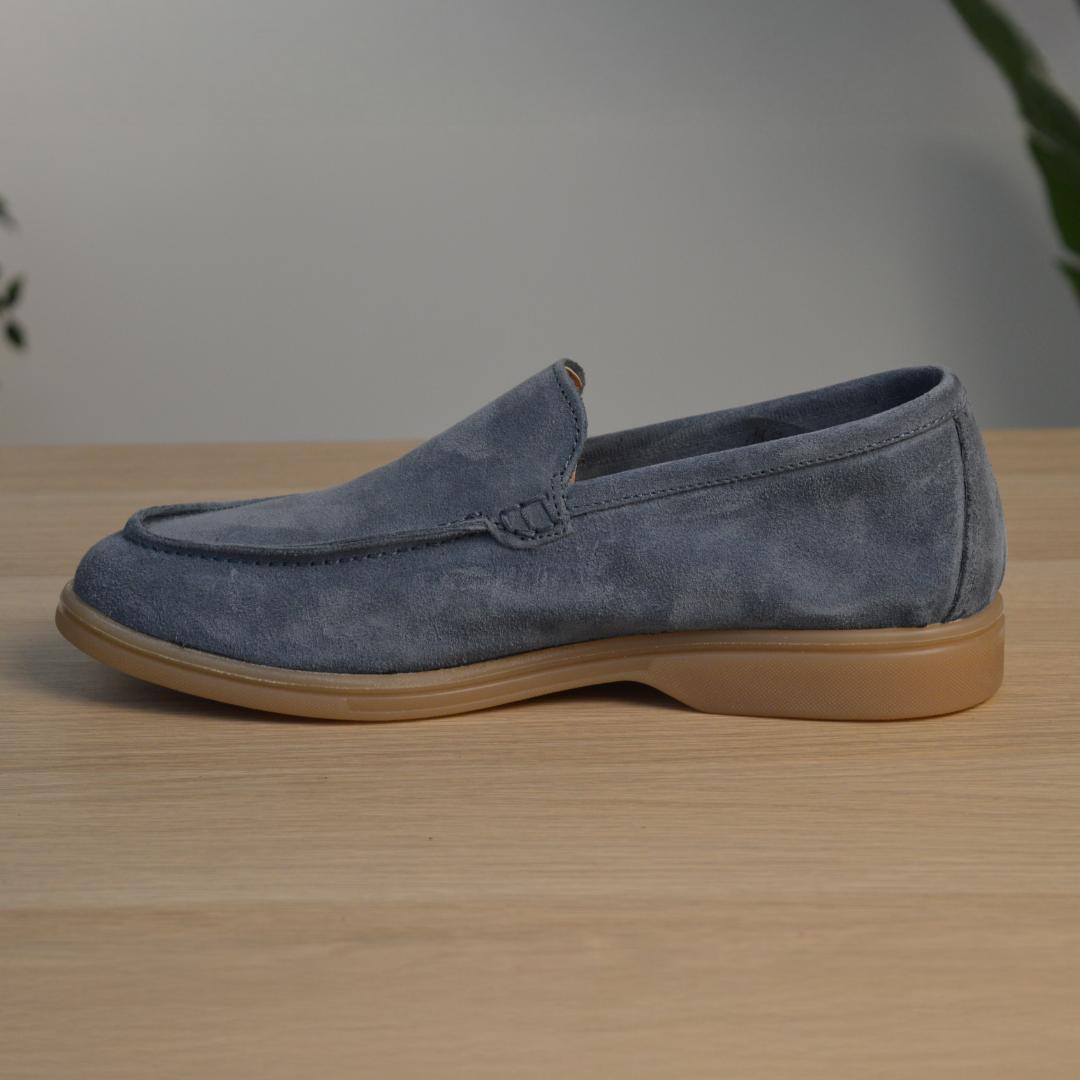 Mocassino con suola bassa in gomma - Camoscio Jeans