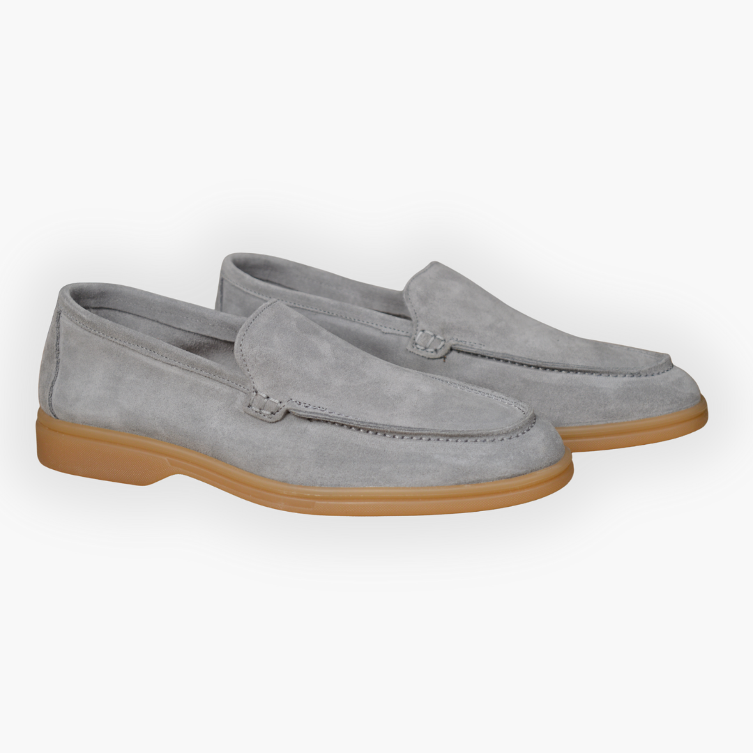 Mocassino con suola bassa in gomma - Camoscio Grigio