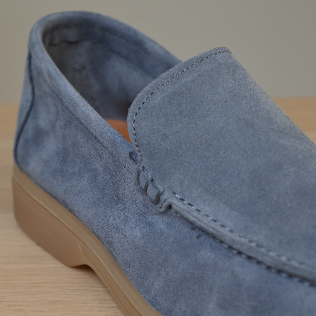 Mocassino con suola bassa in gomma - Camoscio Jeans
