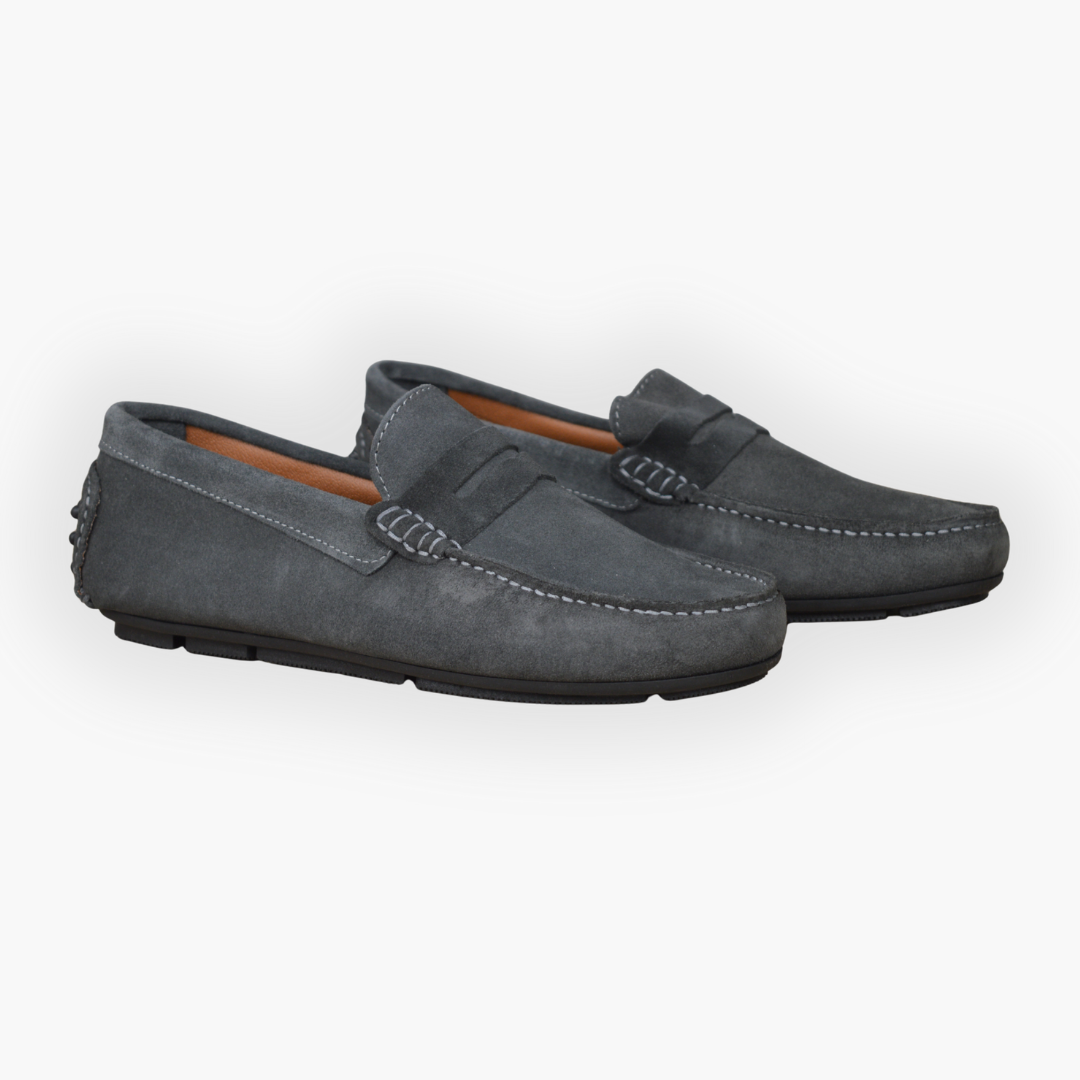 Mocassino con bendina e suola con gommini - Camoscio Grigio