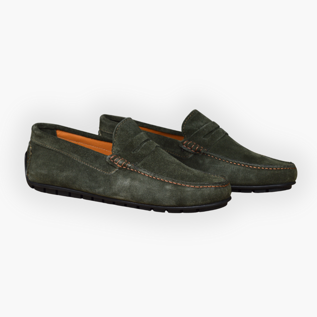 Mocassino con bendina e suola con gommini - Camoscio Verde