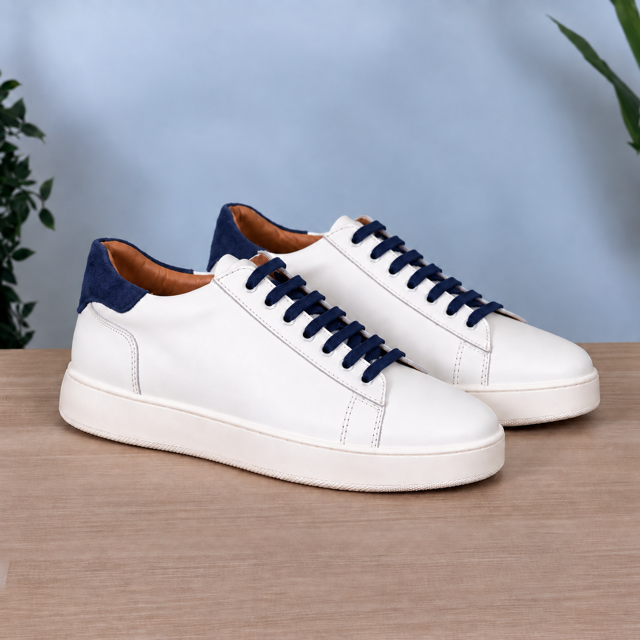 Sneakers in pelle bicolore suola bassa - Bianco/Blu