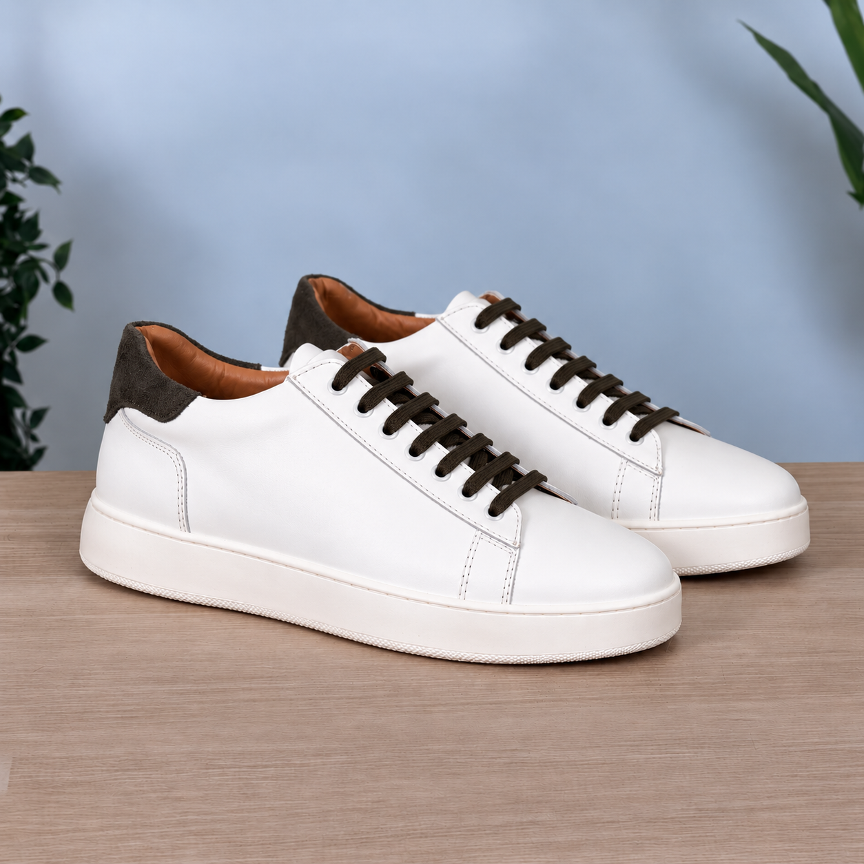 Sneakers in pelle bicolore suola bassa - Bianco/Verde
