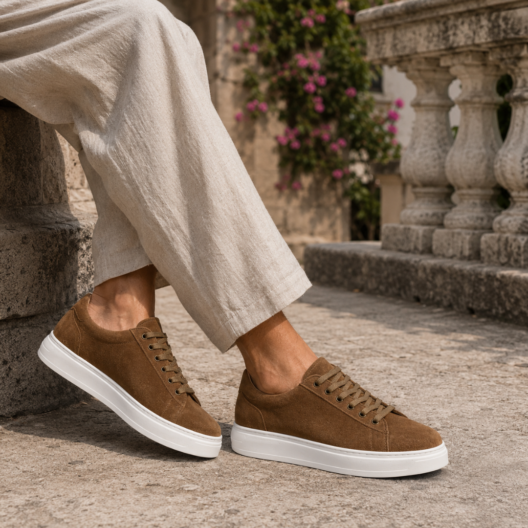 Sneakers in pelle di camoscio - Tabacco