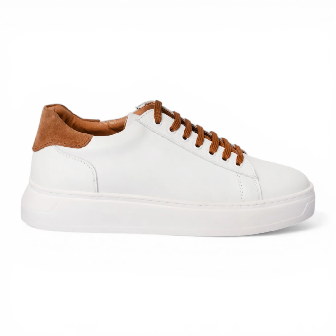 Sneakers in pelle bicolore - Bianco/Cuoio