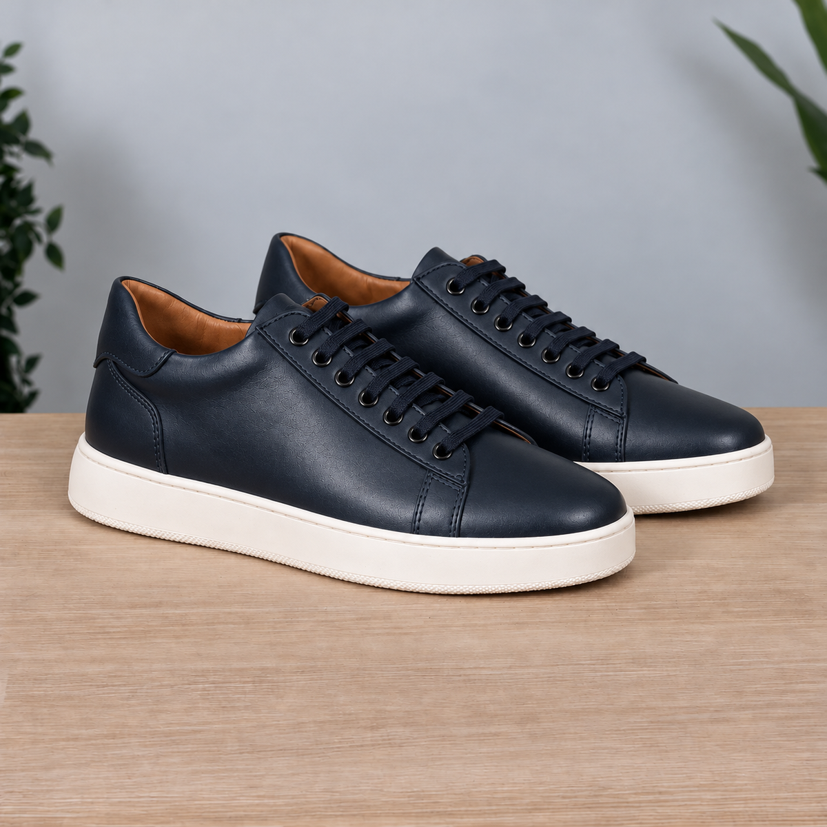 Sneakers in pelle suola bassa - Blu