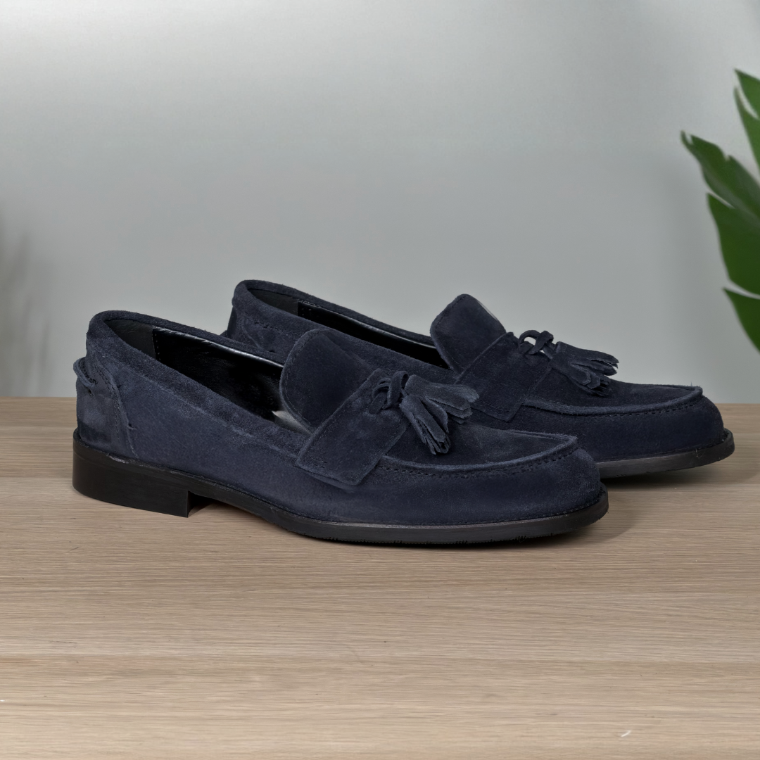 Mocassino classico in camoscio con nappine - Blu