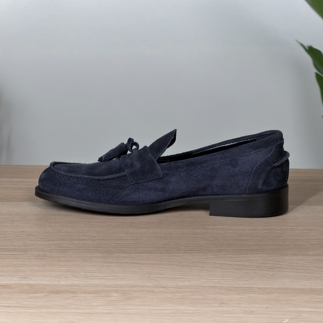 Mocassino classico in camoscio con nappine - Blu
