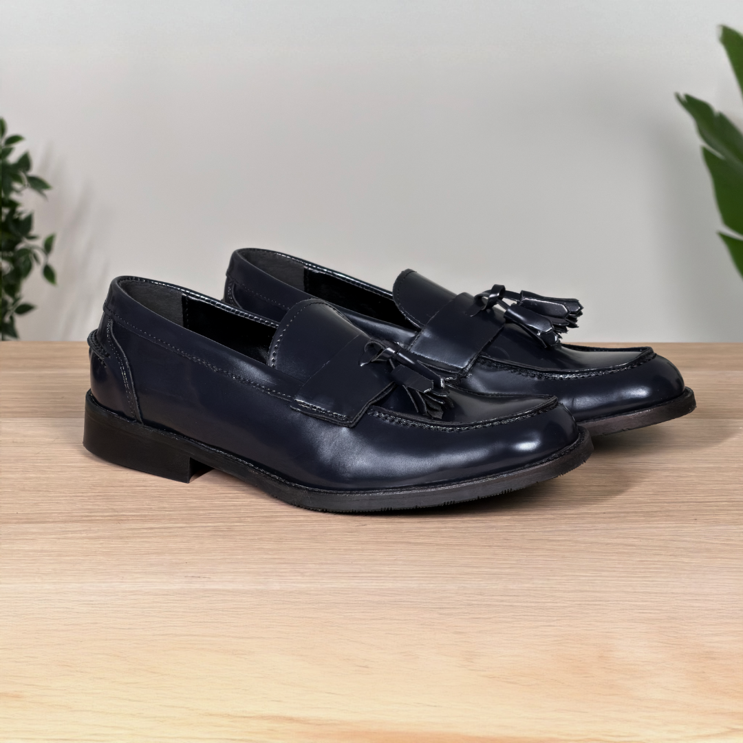 Mocassino classico in pelle lucida con nappine - Blu