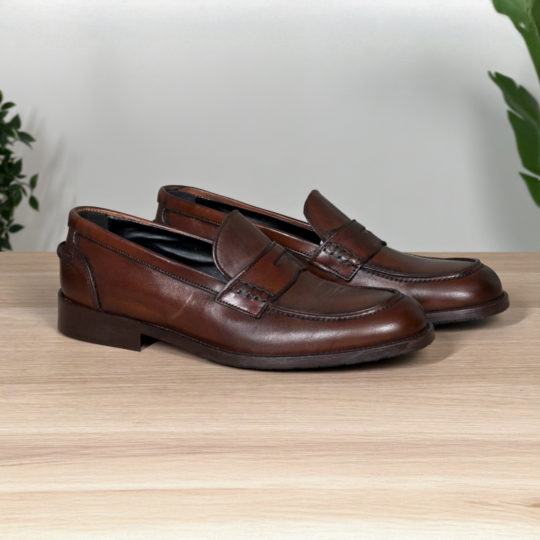 Mocassino classico in pelle e suola in cuoio - Testa di moro