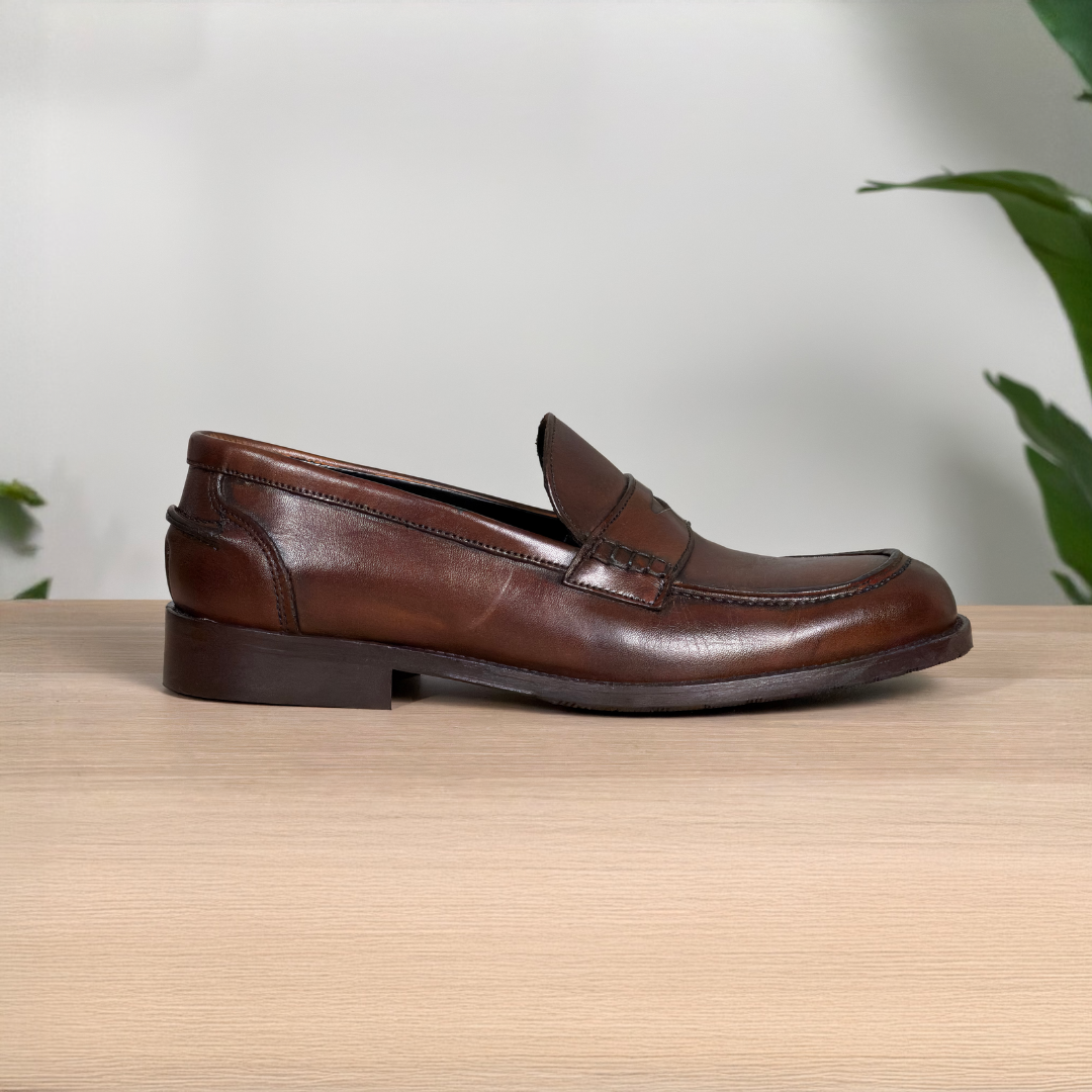 Mocassino classico in pelle e suola in cuoio - Testa di moro