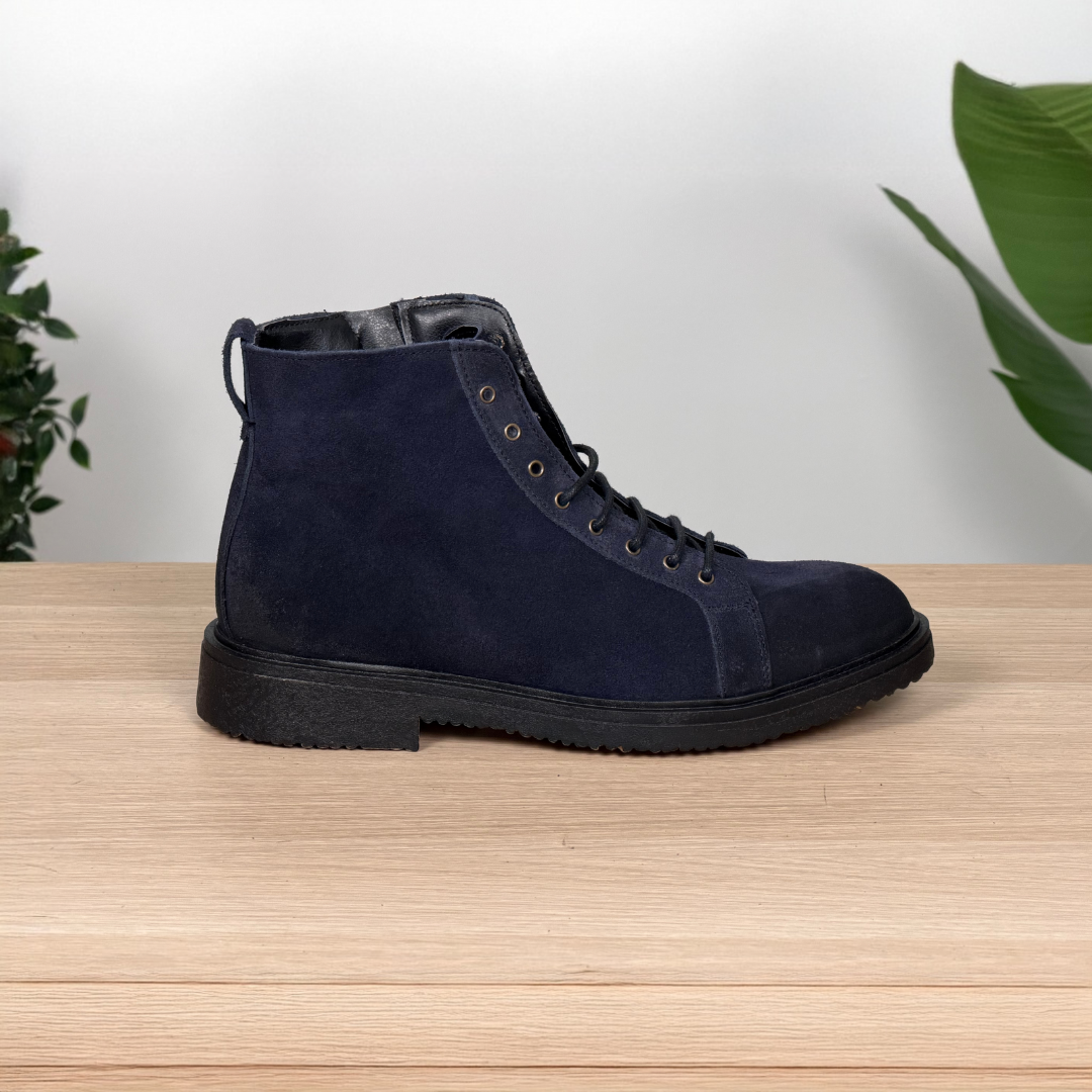 Stivali stringati stile paracadutista in pelle scamosciata - Blu