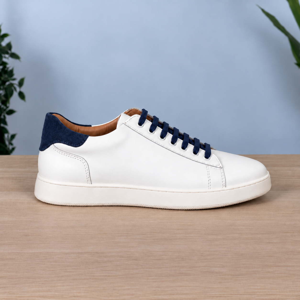 Sneakers in pelle bicolore suola bassa - Bianco/Blu