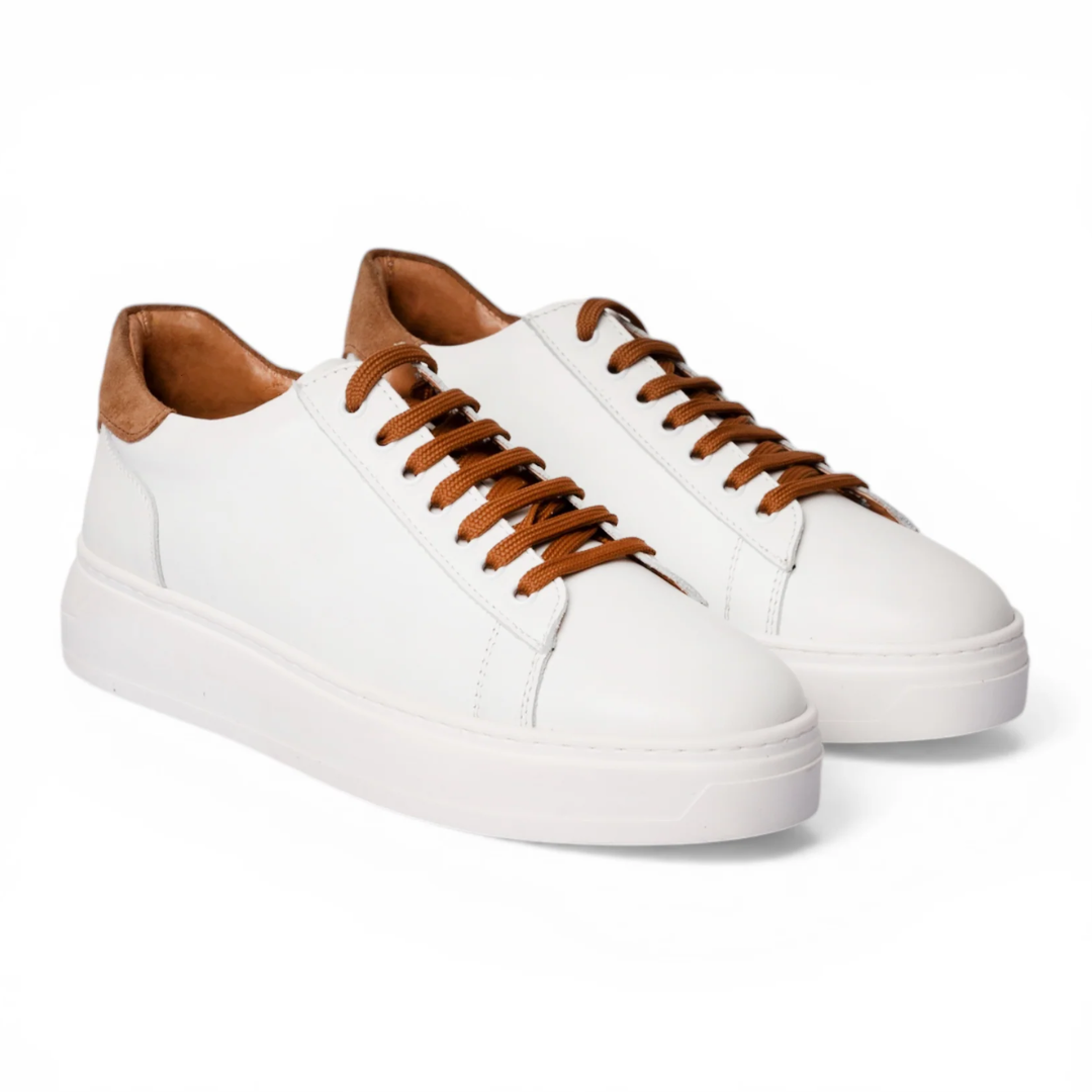 Sneakers in pelle bicolore - Bianco/Cuoio