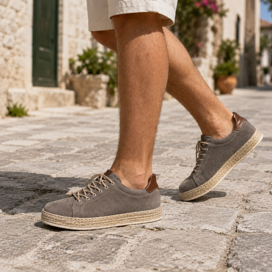 Sneakers in camoscio con fondo in corda - Tortora