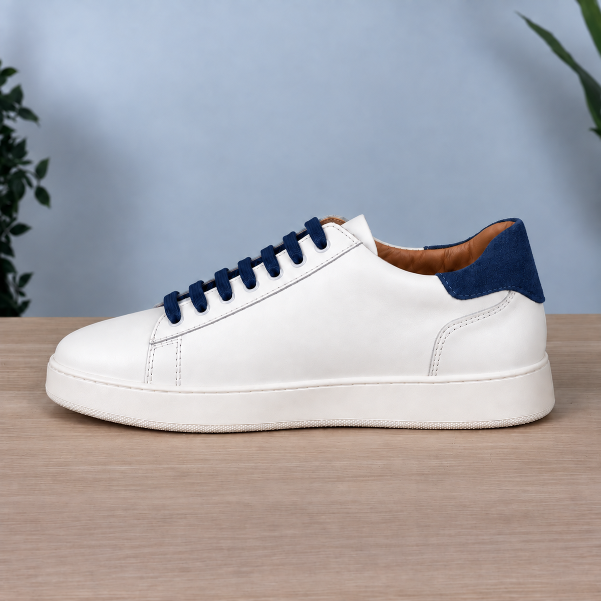 Sneakers in pelle bicolore suola bassa - Bianco/Blu