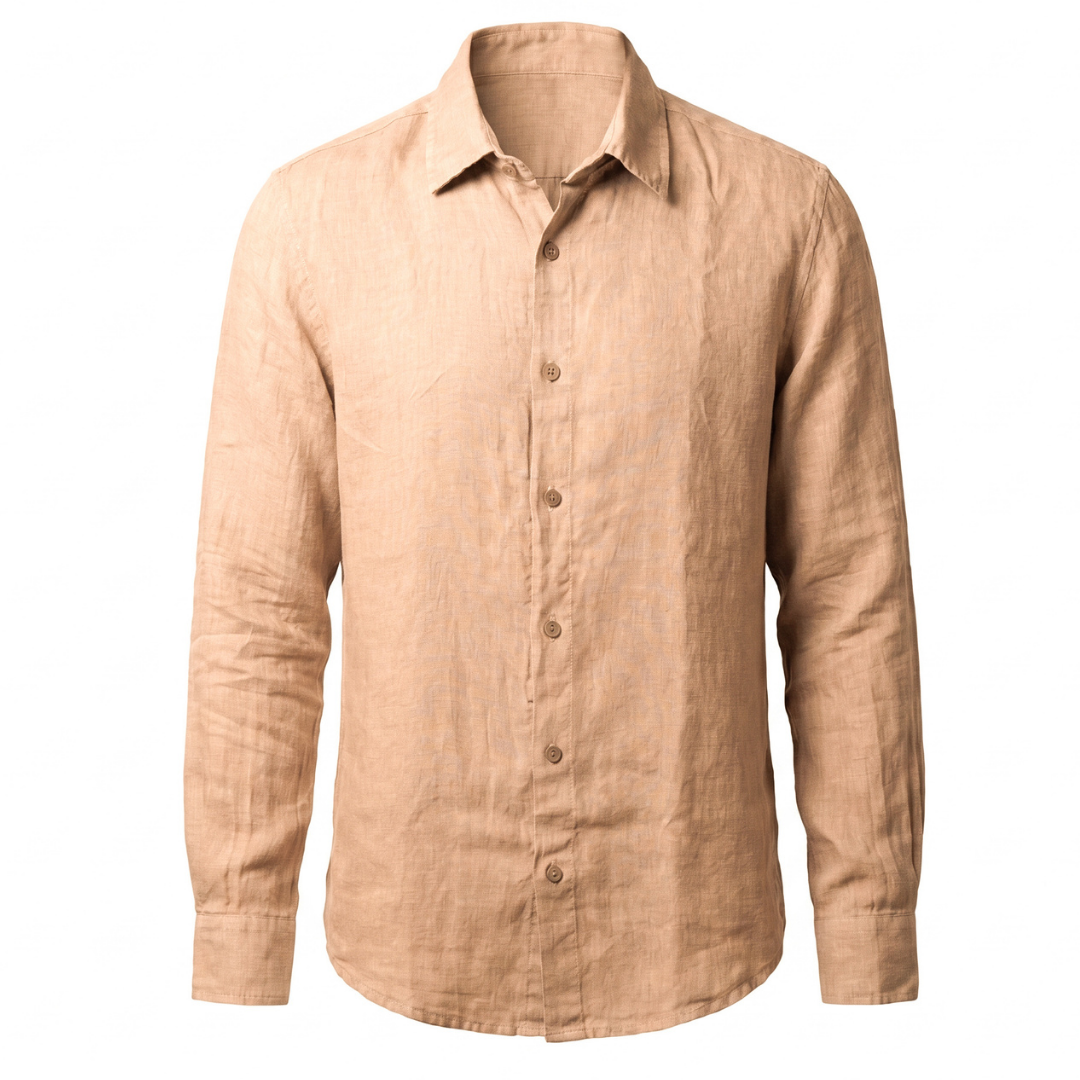 Camicia di lino collo francese - Cammello