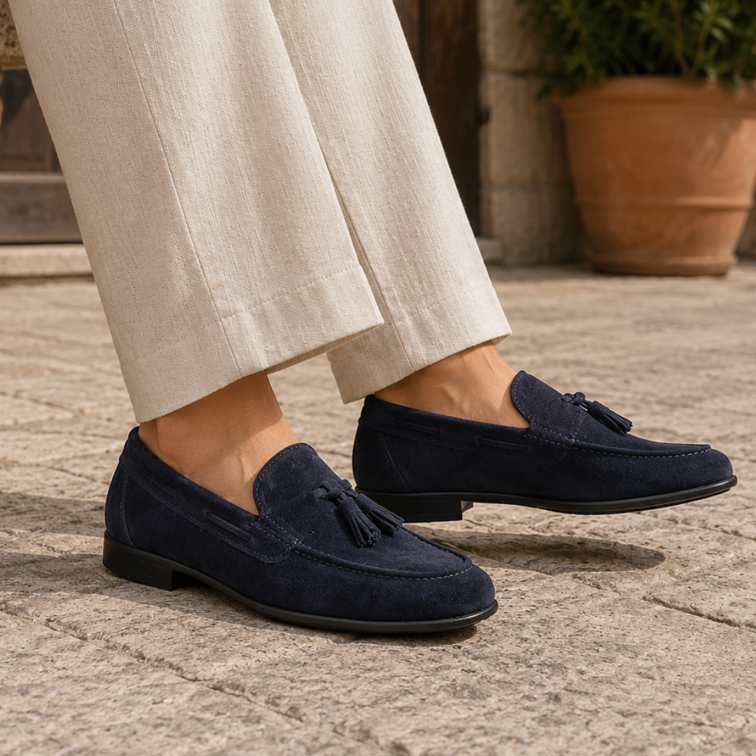 Mocassino suola morbida con nappine e cordino - Blu