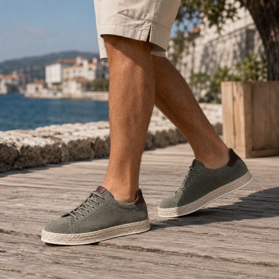 Sneakers in camoscio con fondo in corda - Verde