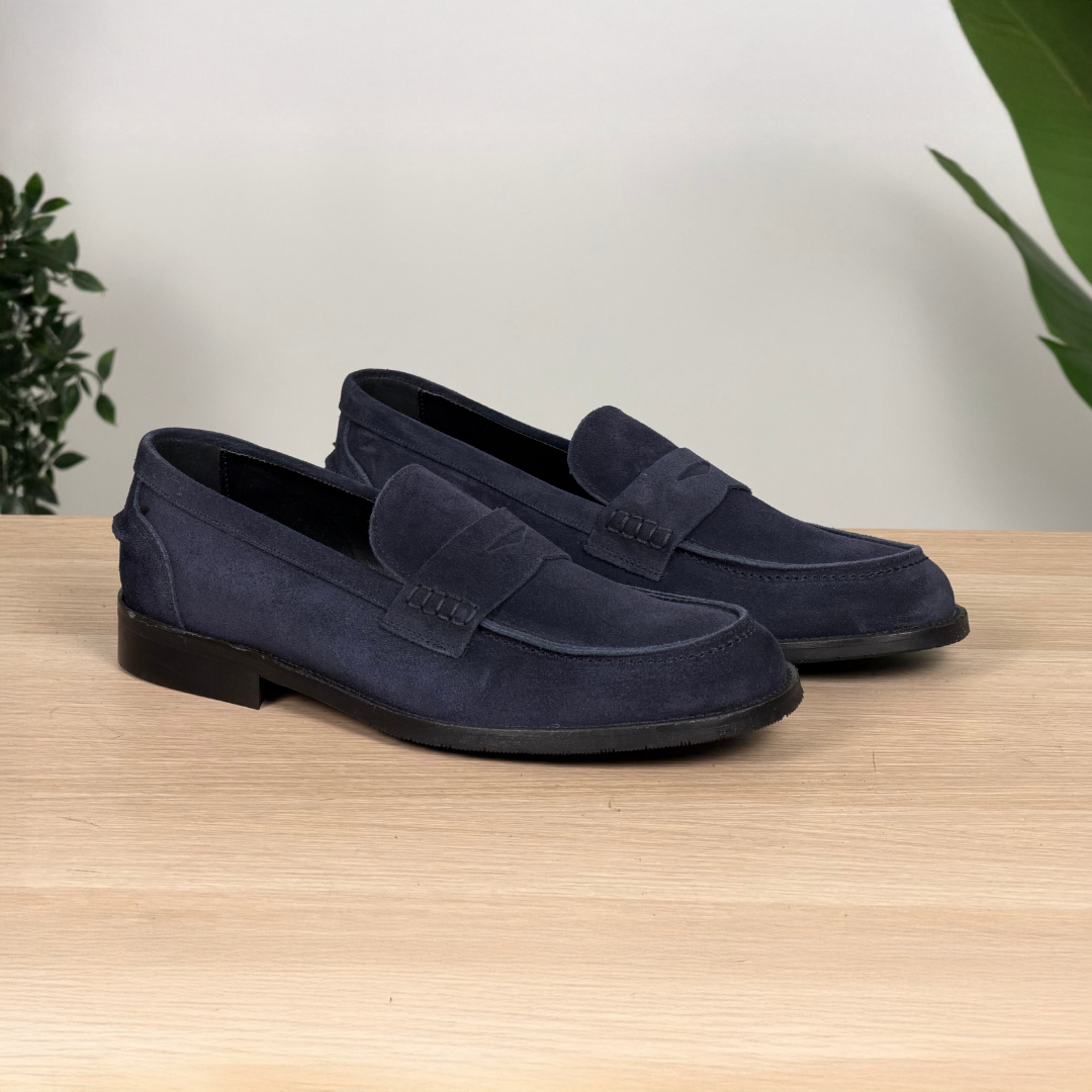 Mocassino classico suola in cuoio - Camoscio Blu