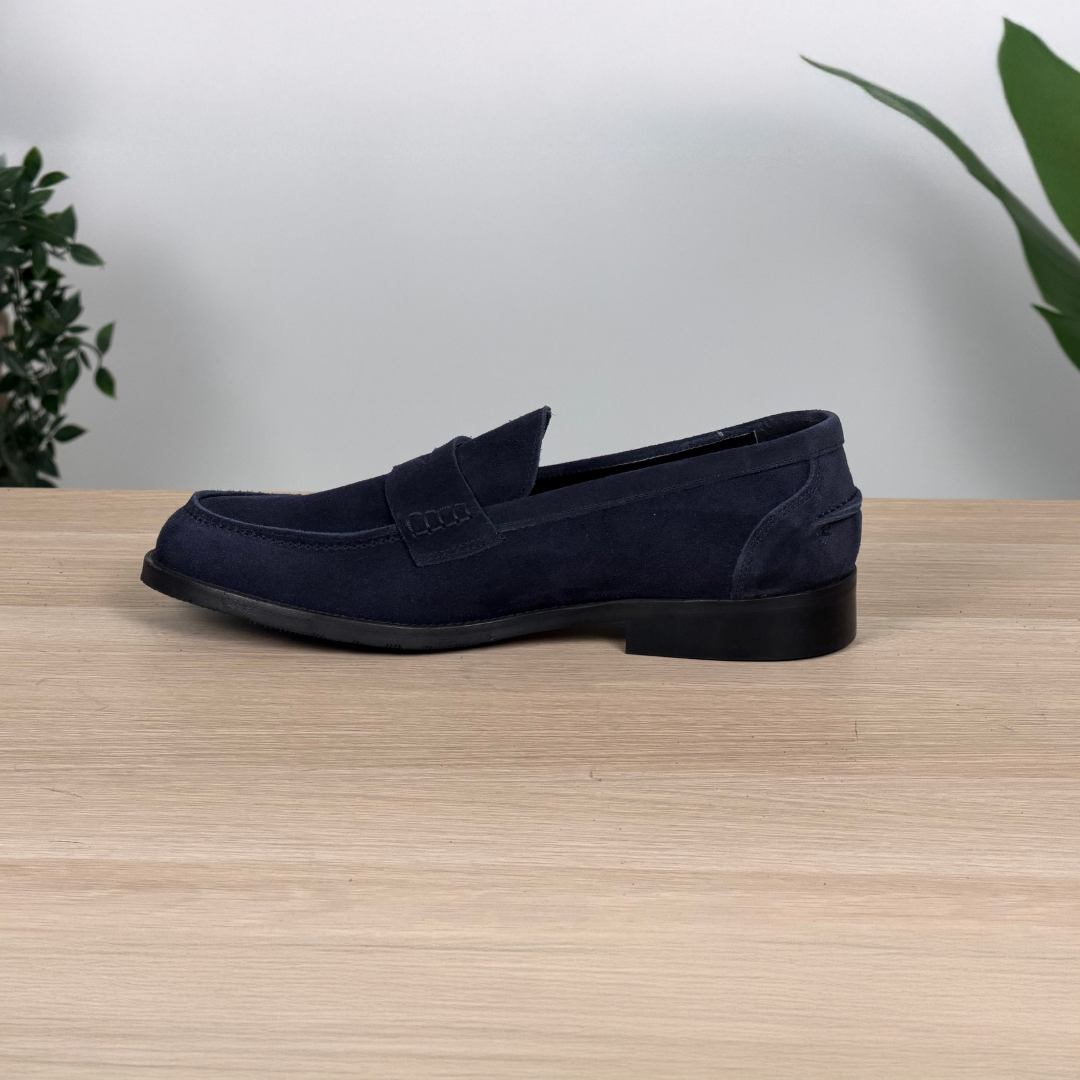Mocassino classico suola in cuoio - Camoscio Blu