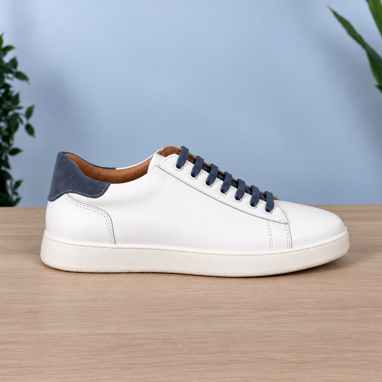 Sneakers in pelle bicolore suola bassa - Bianco/Jeans