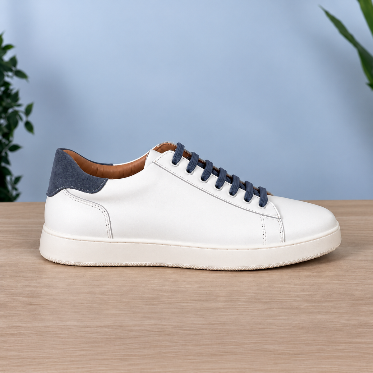 Sneakers in pelle bicolore suola bassa - Bianco/Jeans