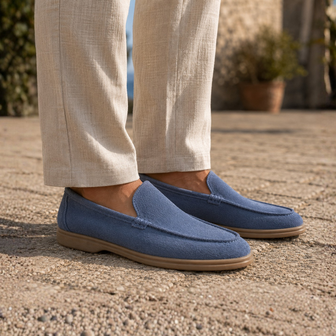 Mocassino con suola bassa in gomma - Camoscio Jeans