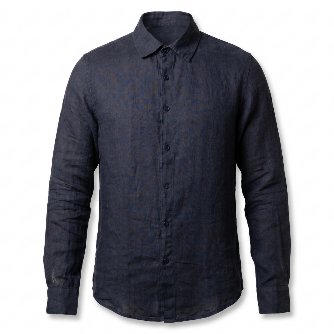 Camicia di lino collo francese - Blu