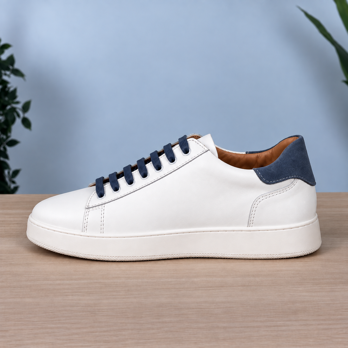 Sneakers in pelle bicolore suola bassa - Bianco/Jeans
