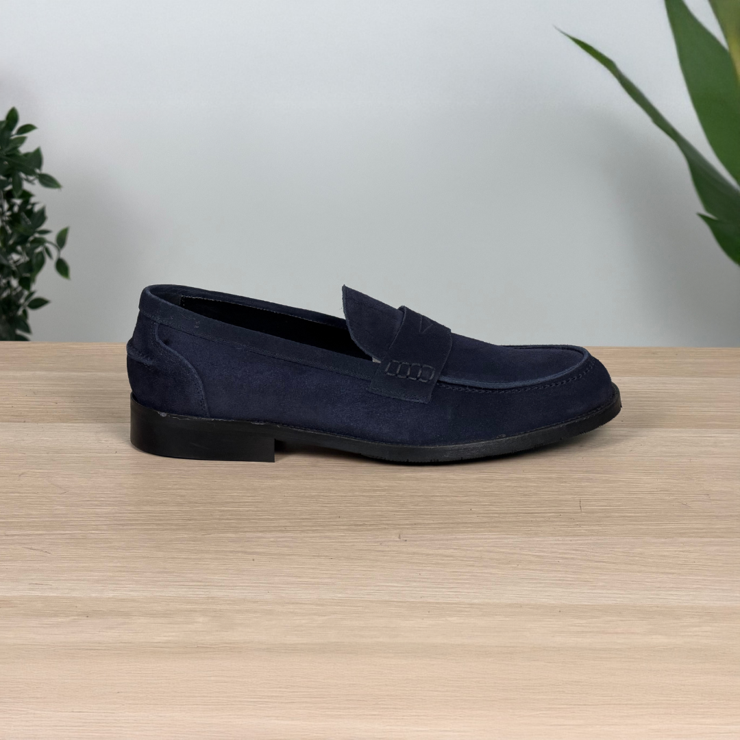 Mocassino classico suola in cuoio - Camoscio Blu