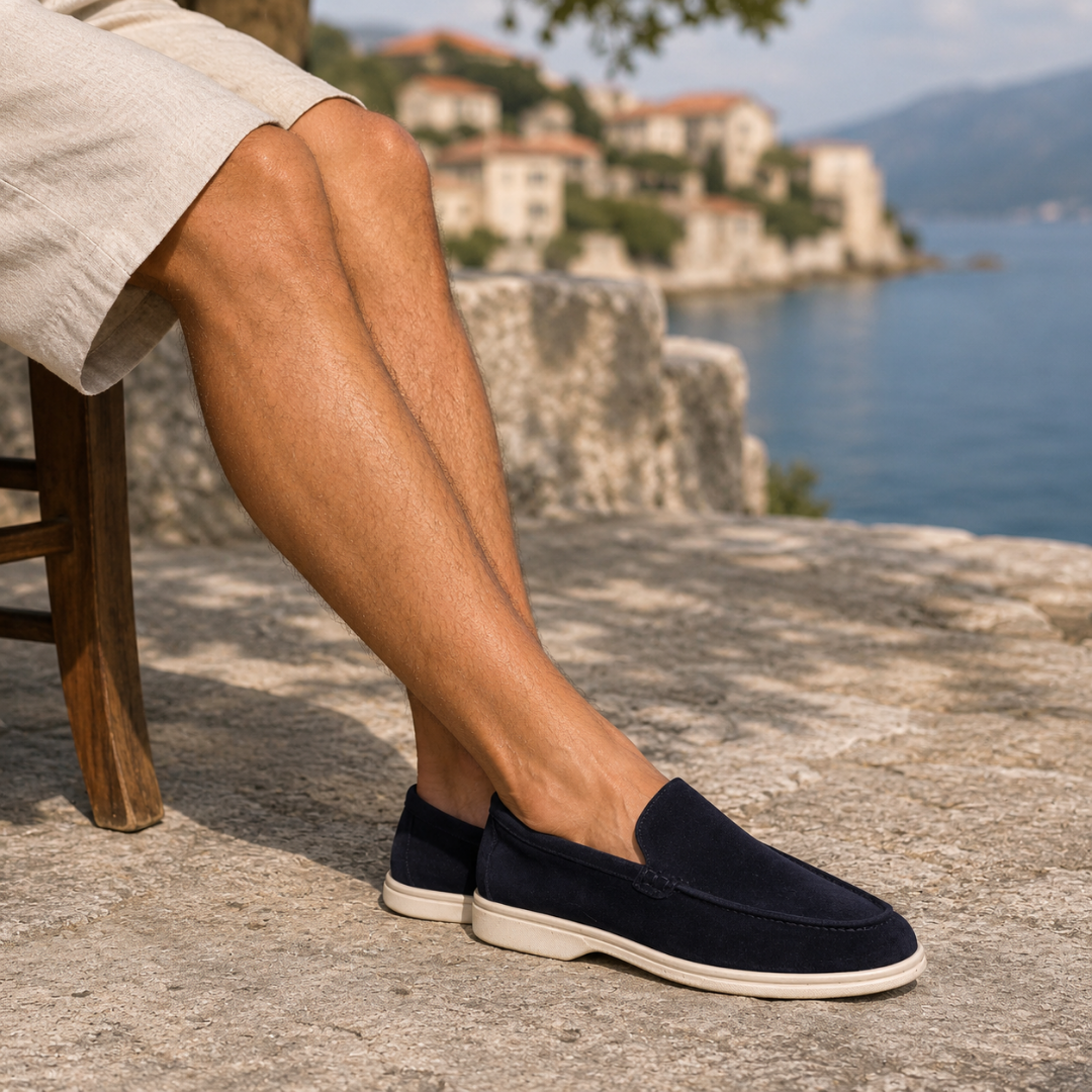 Mocassino con suola bassa in gomma chiara - Blu