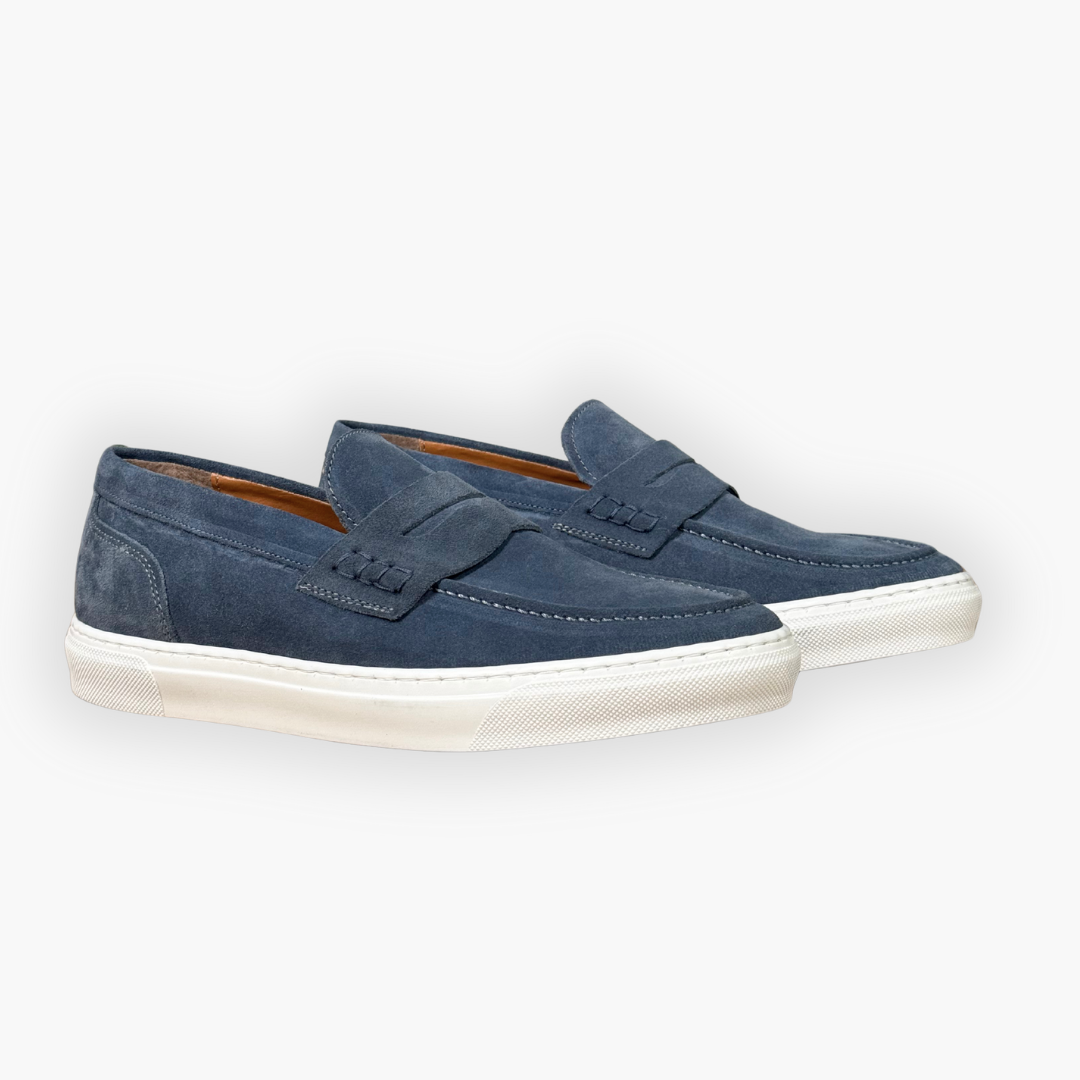 Mocassino con suola in gomma - Camoscio jeans
