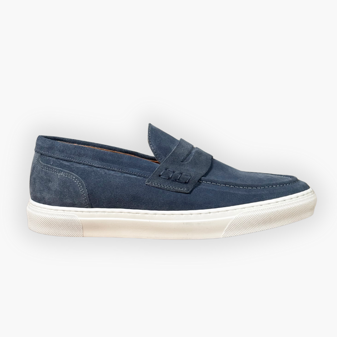 Mocassino con suola in gomma - Camoscio jeans