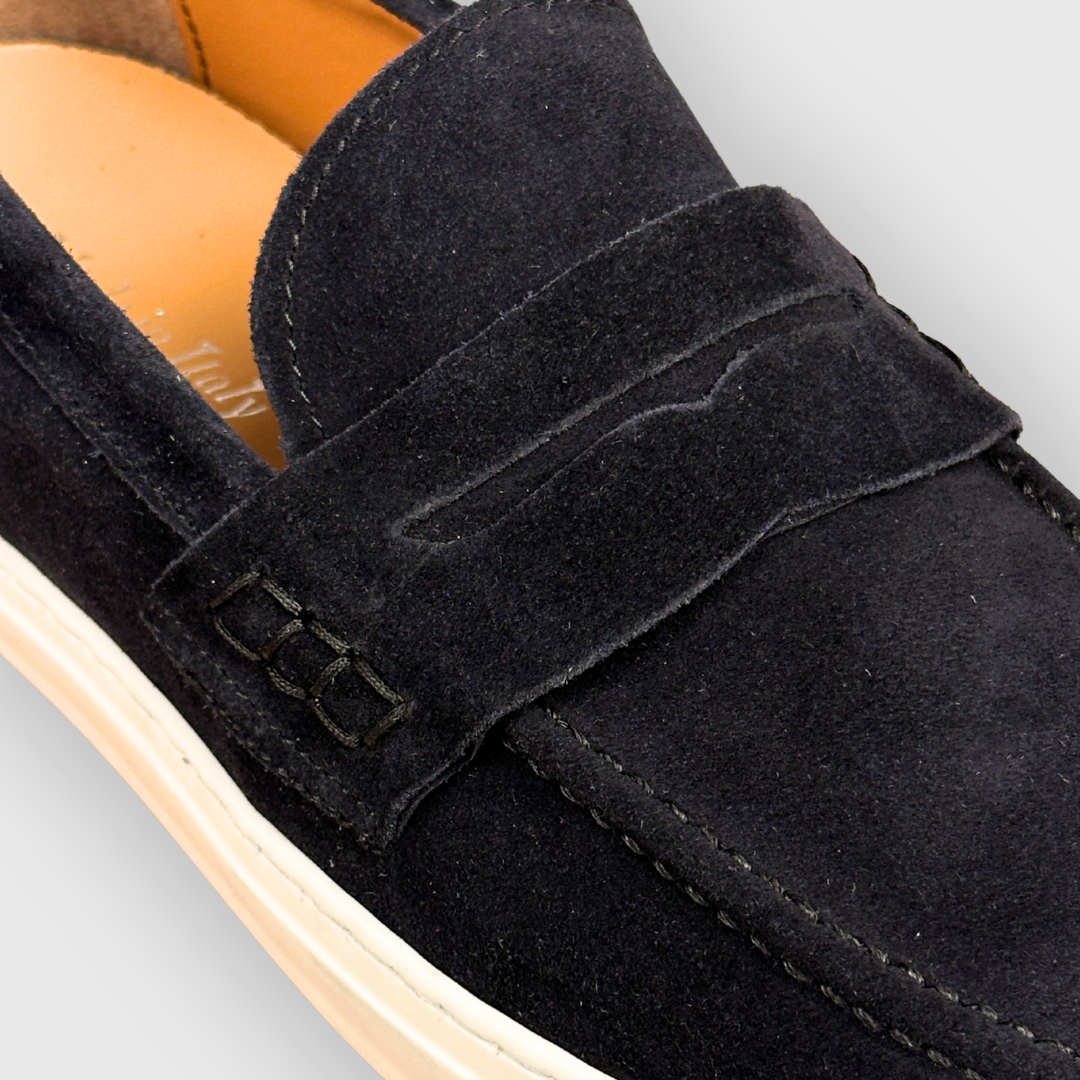 Mocassino con suola in gomma - Camoscio blu