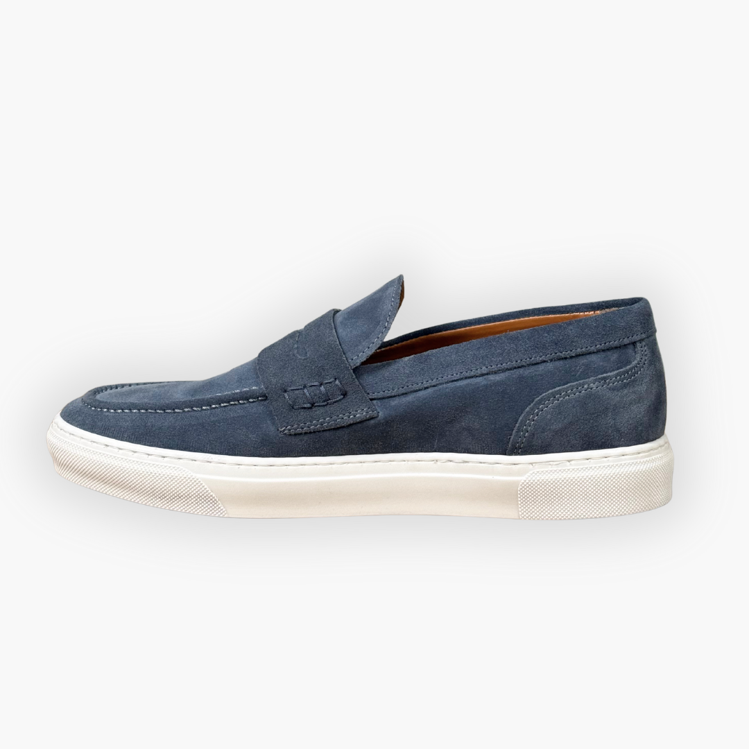 Mocassino con suola in gomma - Camoscio jeans