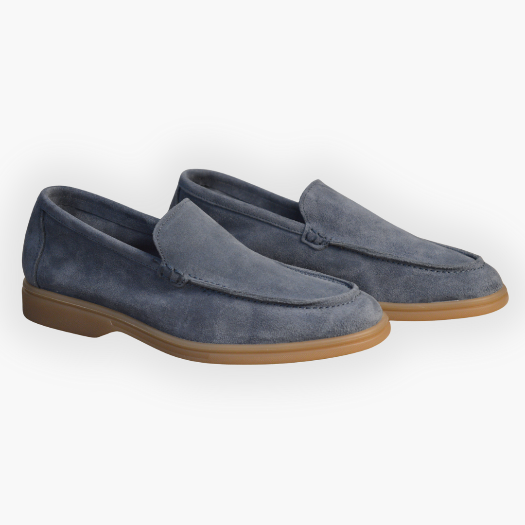 Mocassino con suola bassa in gomma - Camoscio Jeans