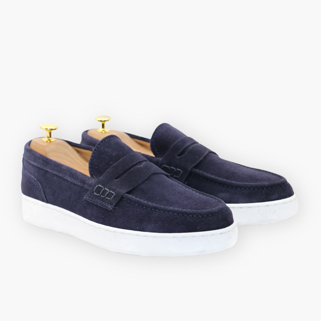 Mocassino con suola in gomma - Camoscio blu