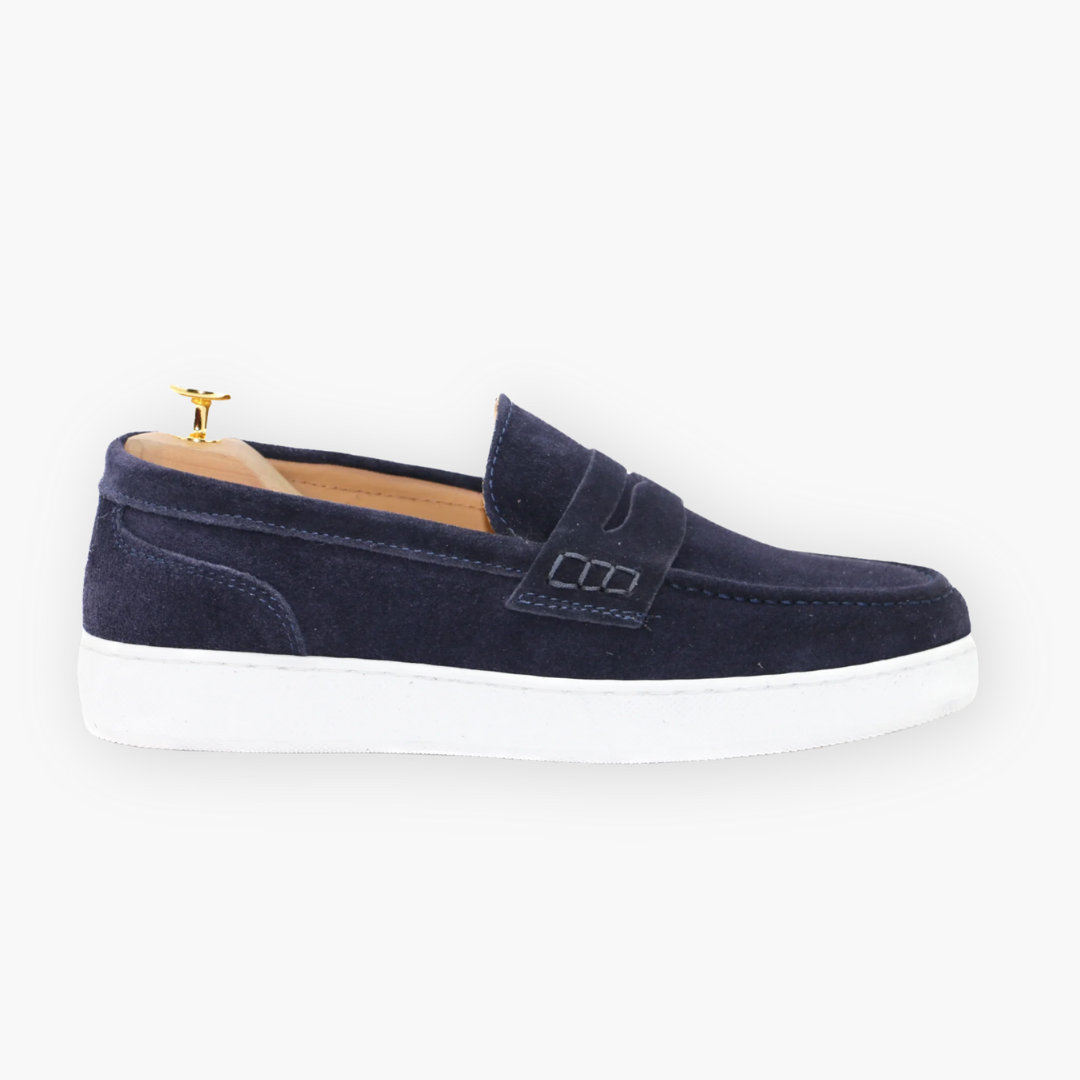 Mocassino uomo con suola in gomma - Camoscio blu