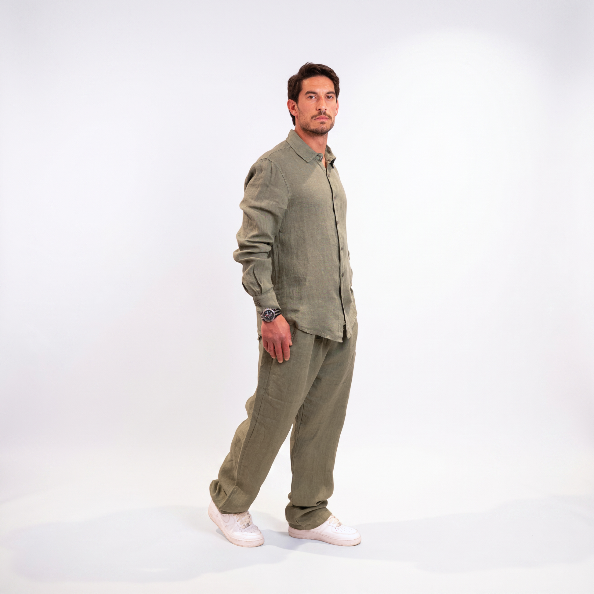 Pantalone in 100% lino  - Militare