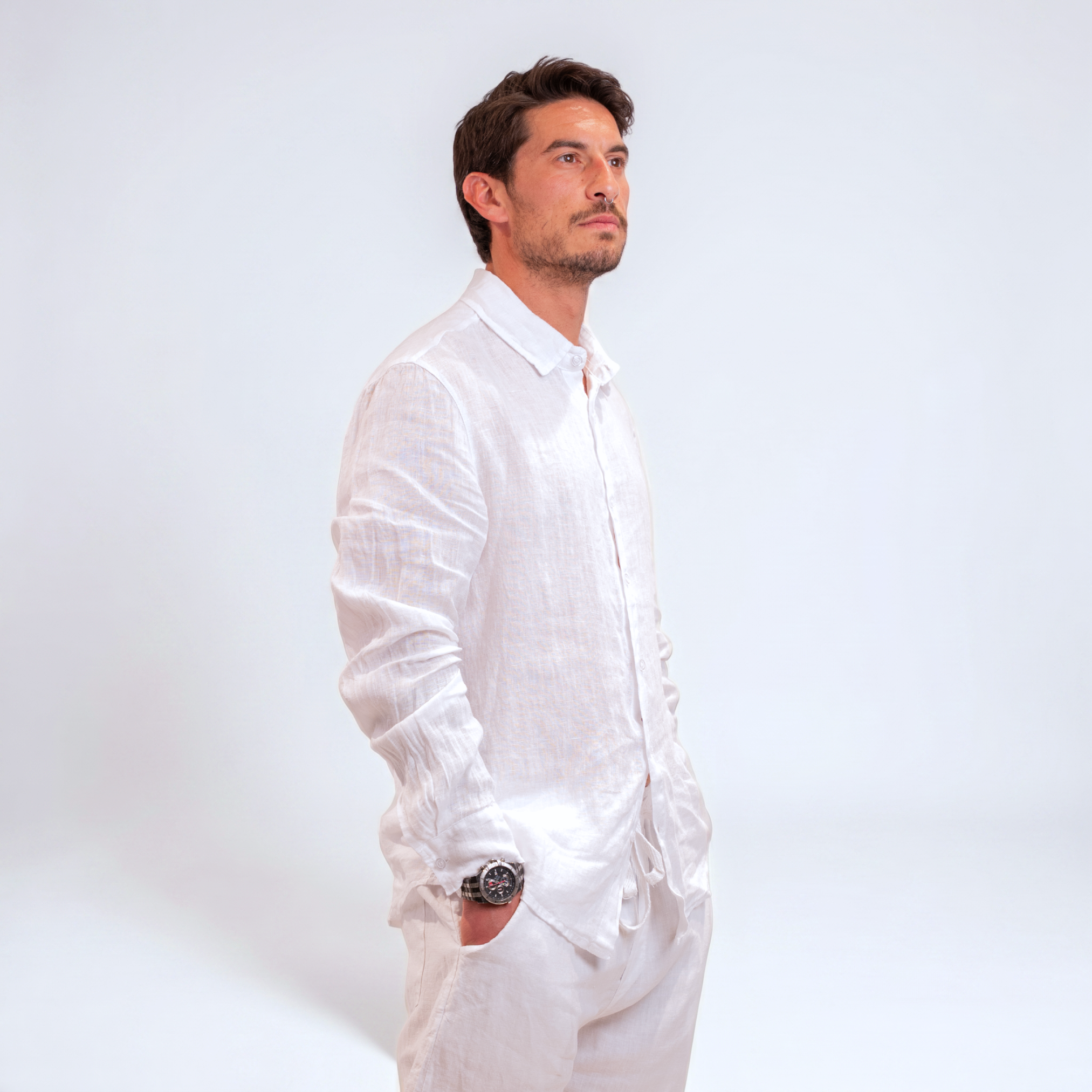 Camicia di lino collo francese - Bianco