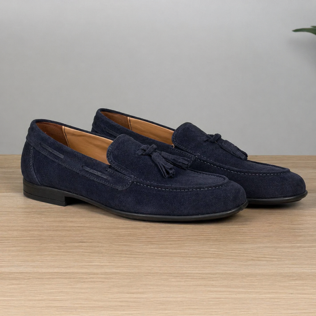 Mocassino suola morbida con nappine e cordino - Blu