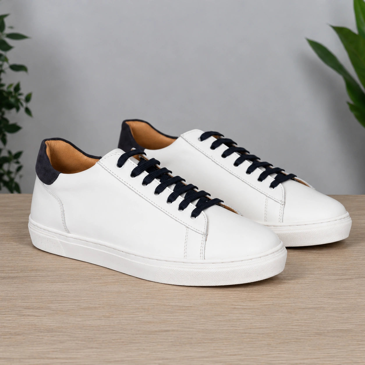 Sneakers in pelle bicolore suola bassa - Bianco/Blu