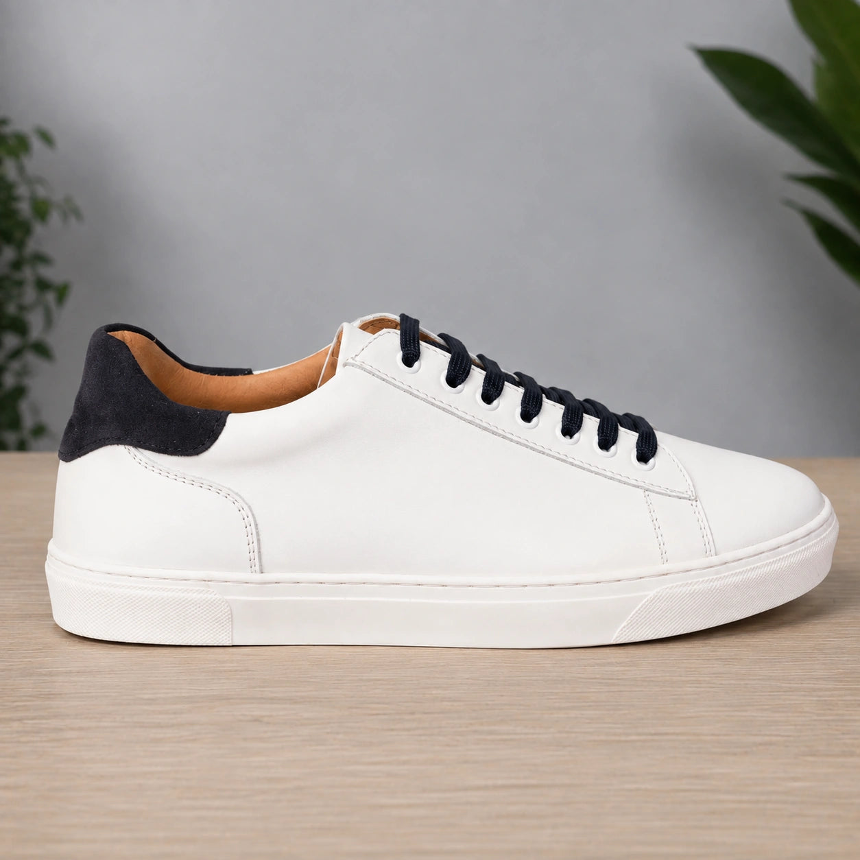 Sneakers in pelle bicolore suola bassa - Bianco/Blu