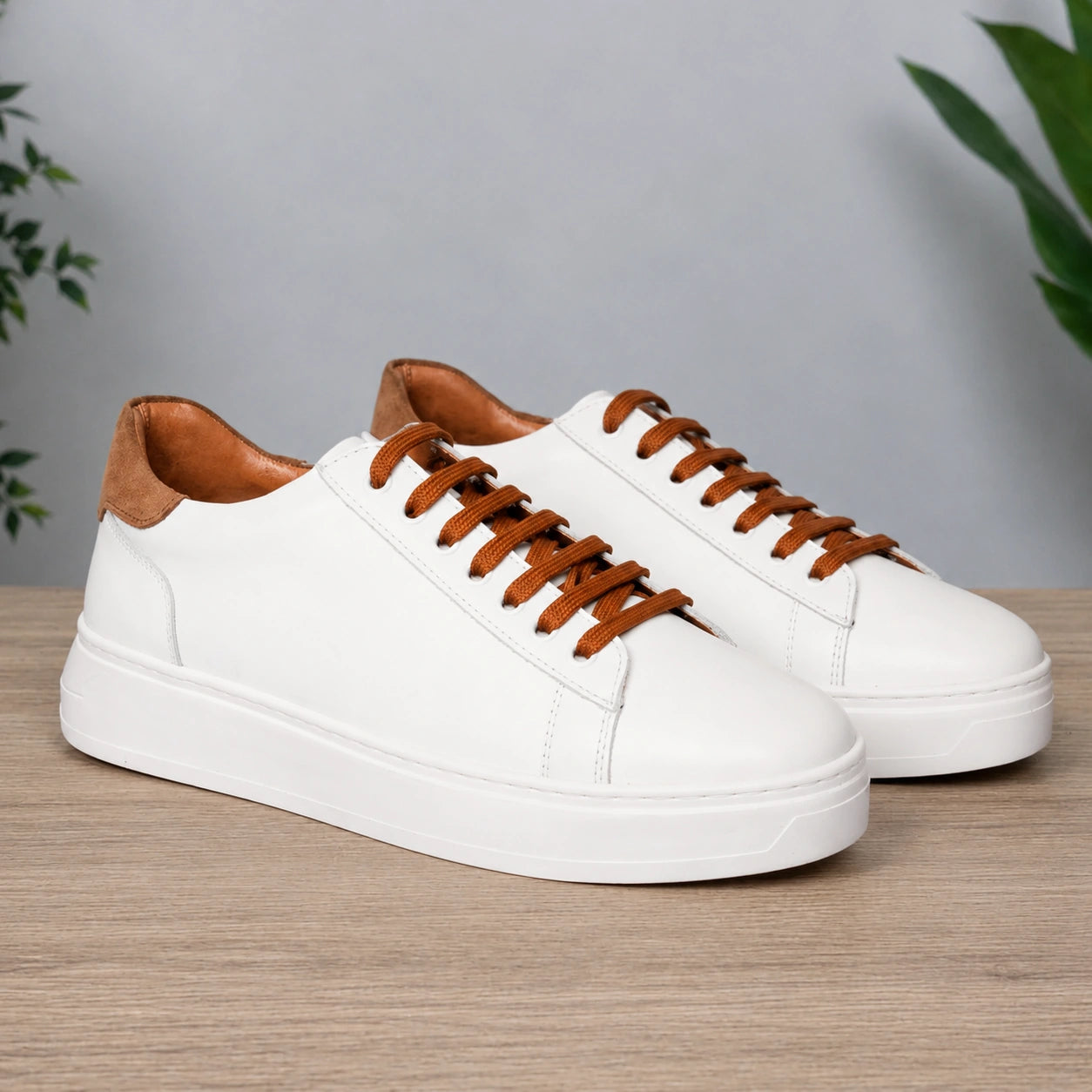 Sneakers in pelle bicolore - Bianco/Cuoio