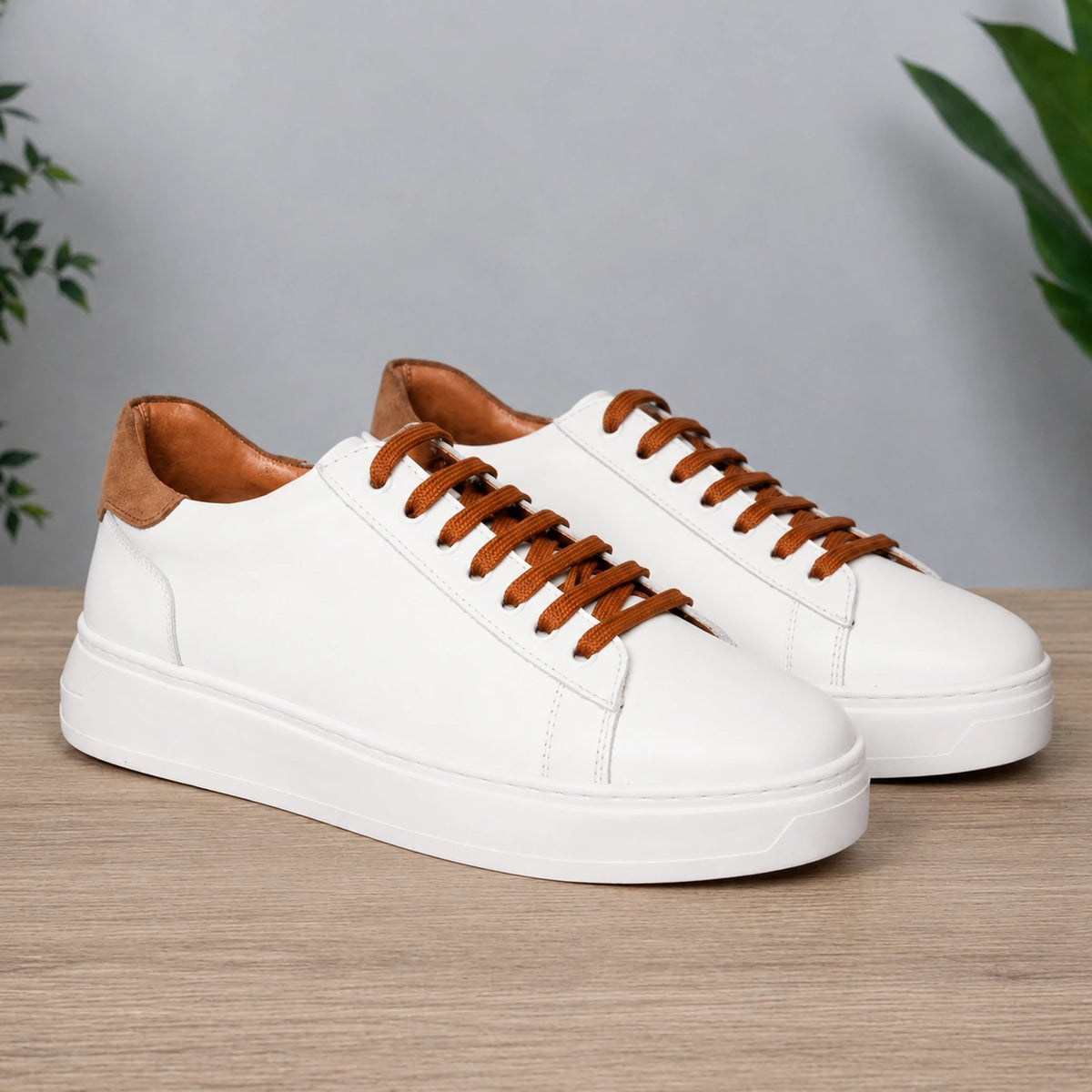 Sneakers in pelle bicolore - Bianco/Cuoio