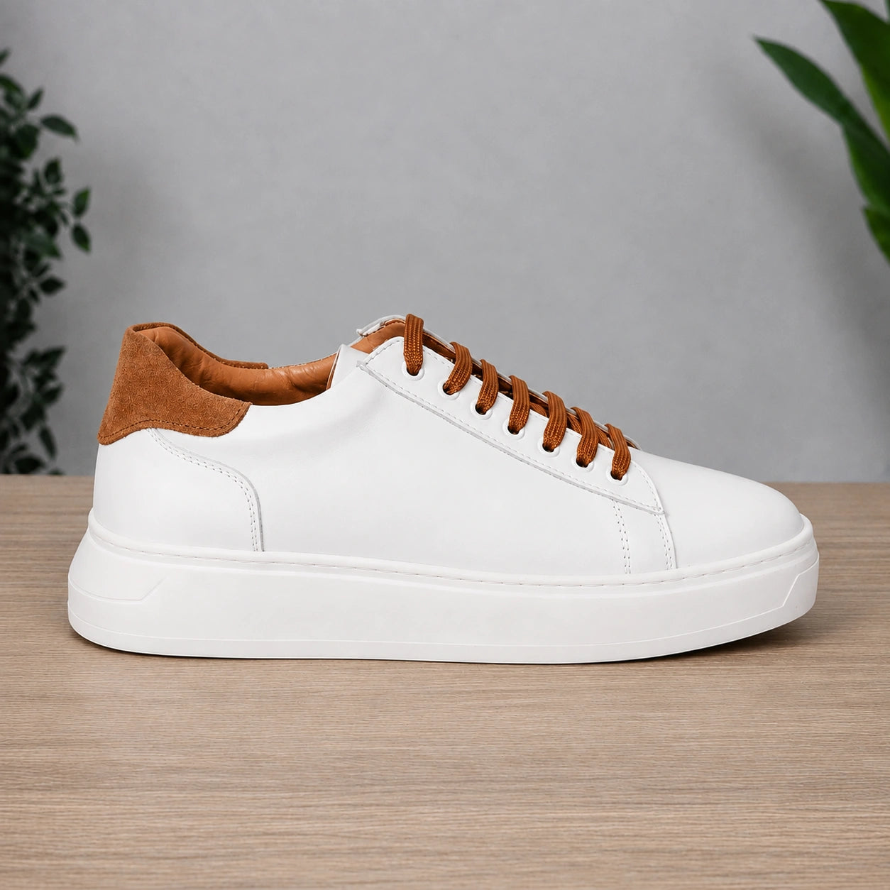 Sneakers in pelle bicolore - Bianco/Cuoio