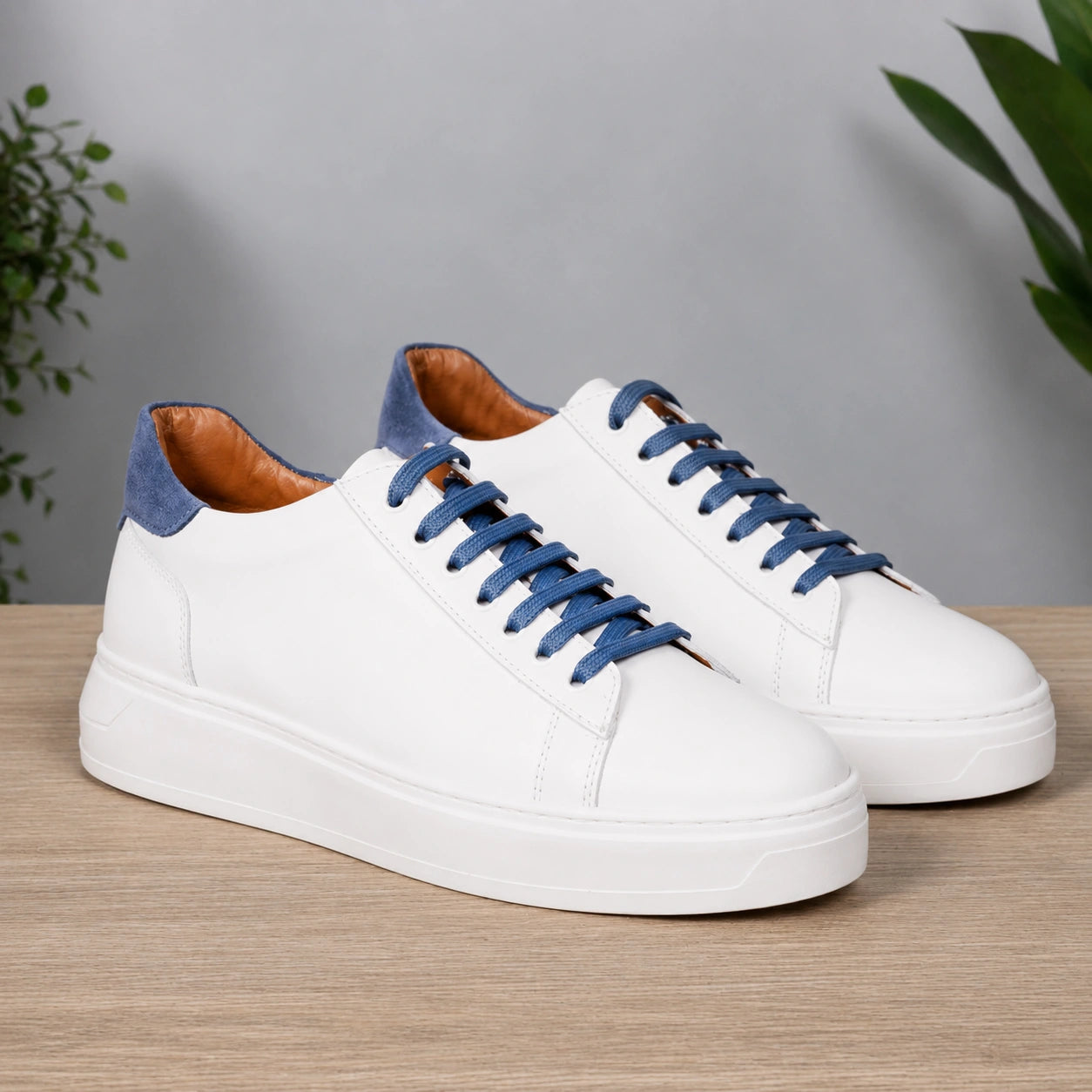 Sneakers in pelle bicolore - Bianco/Jeans