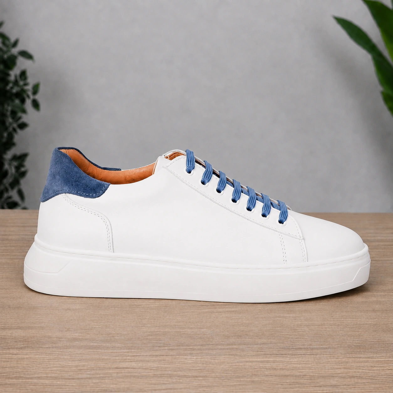 Sneakers in pelle bicolore - Bianco/Jeans