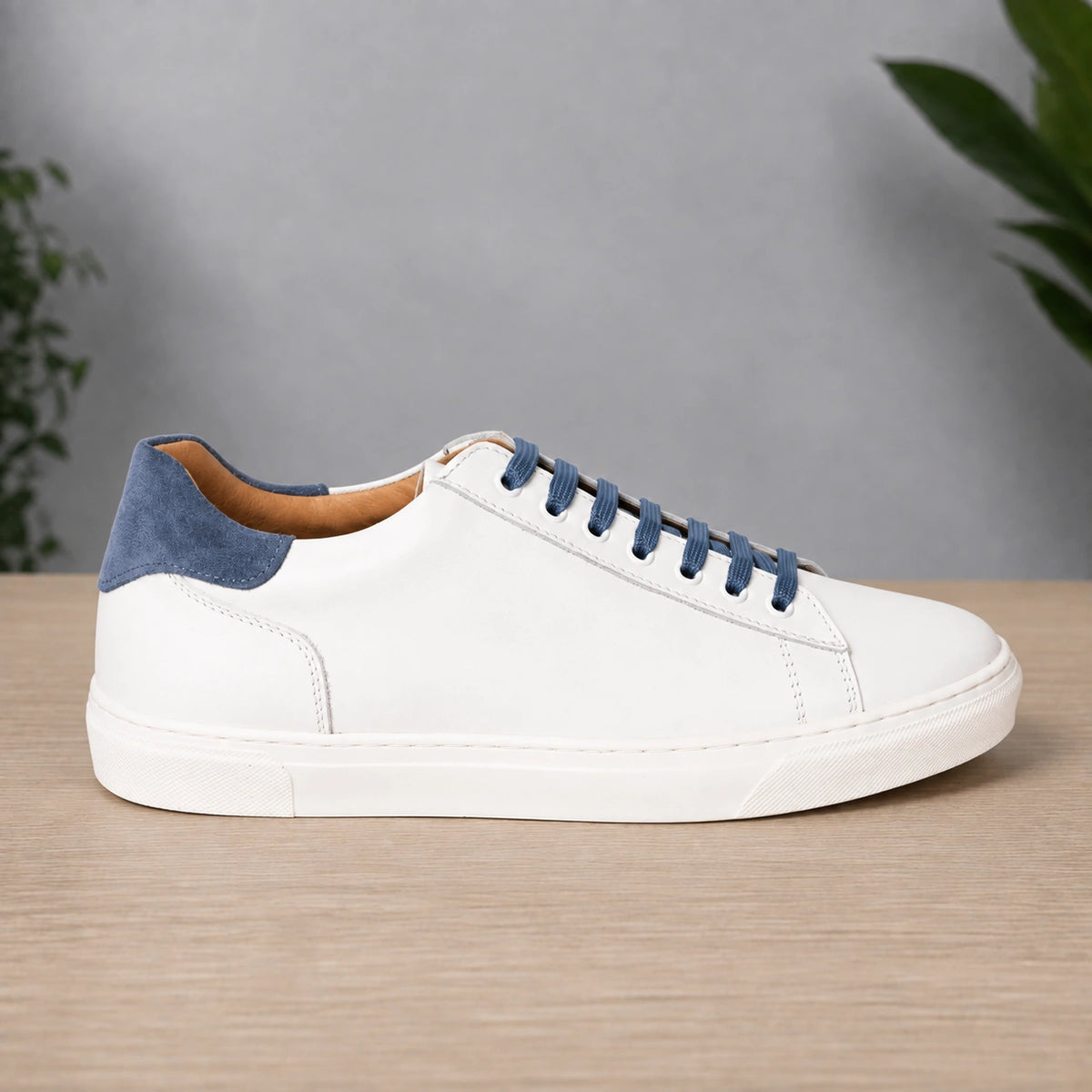 Sneakers in pelle bicolore suola bassa - Bianco/Jeans
